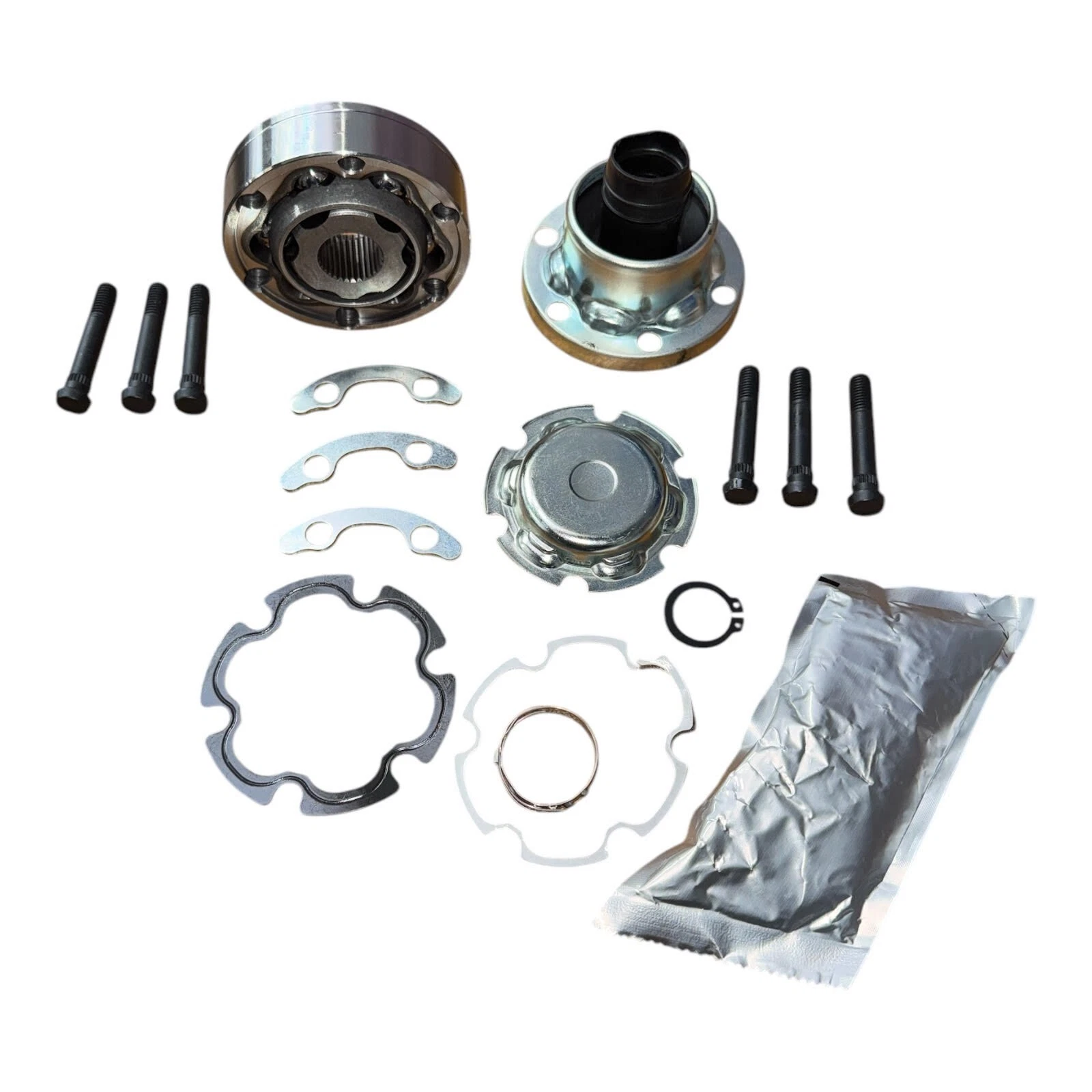 BMW CV Joint Kit 34 Spline 108mm Close-up of BMW CV Joint 34 spline 108mm H-28mm with grease and boot